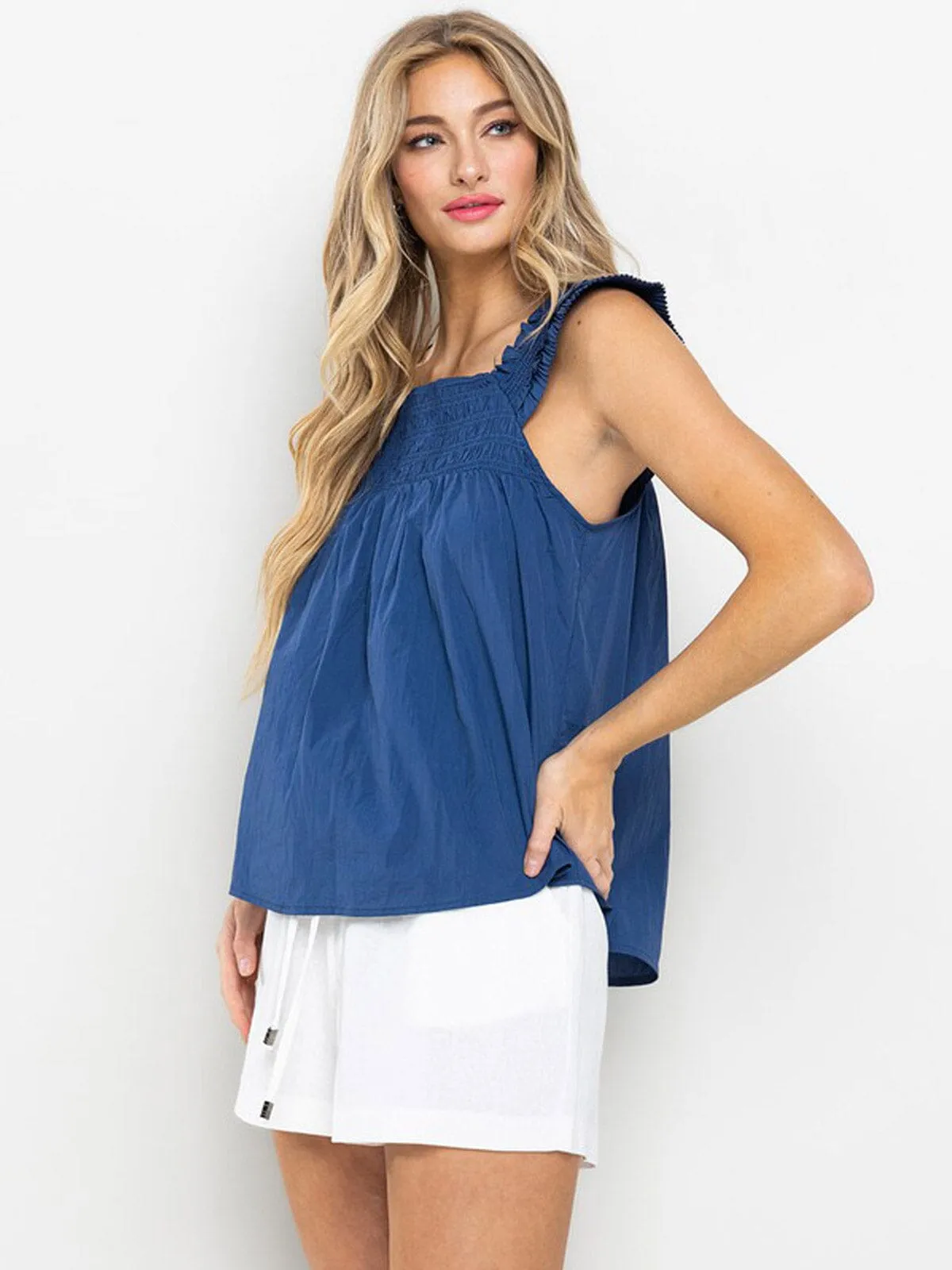 WOMEN'S SLEEVELESS SMOCK NACK TUNIC TANK TOP