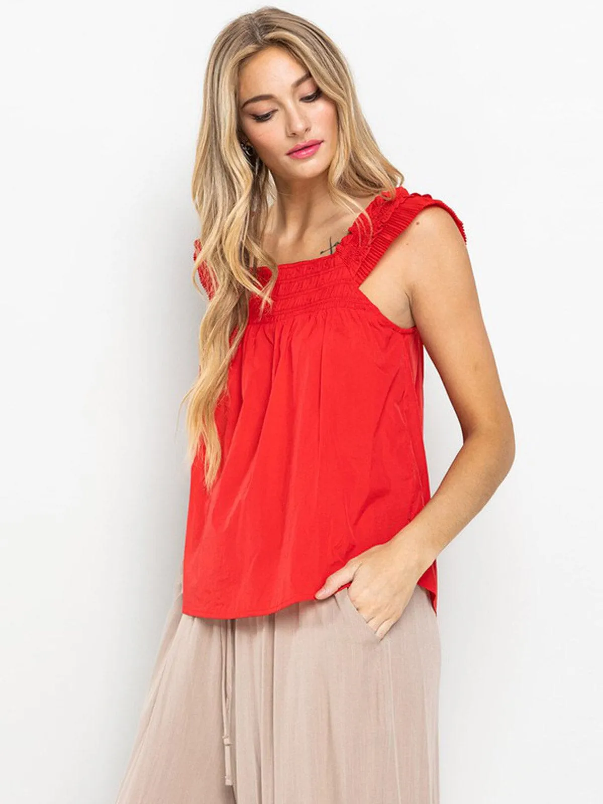 WOMEN'S SLEEVELESS SMOCK NACK TUNIC TANK TOP