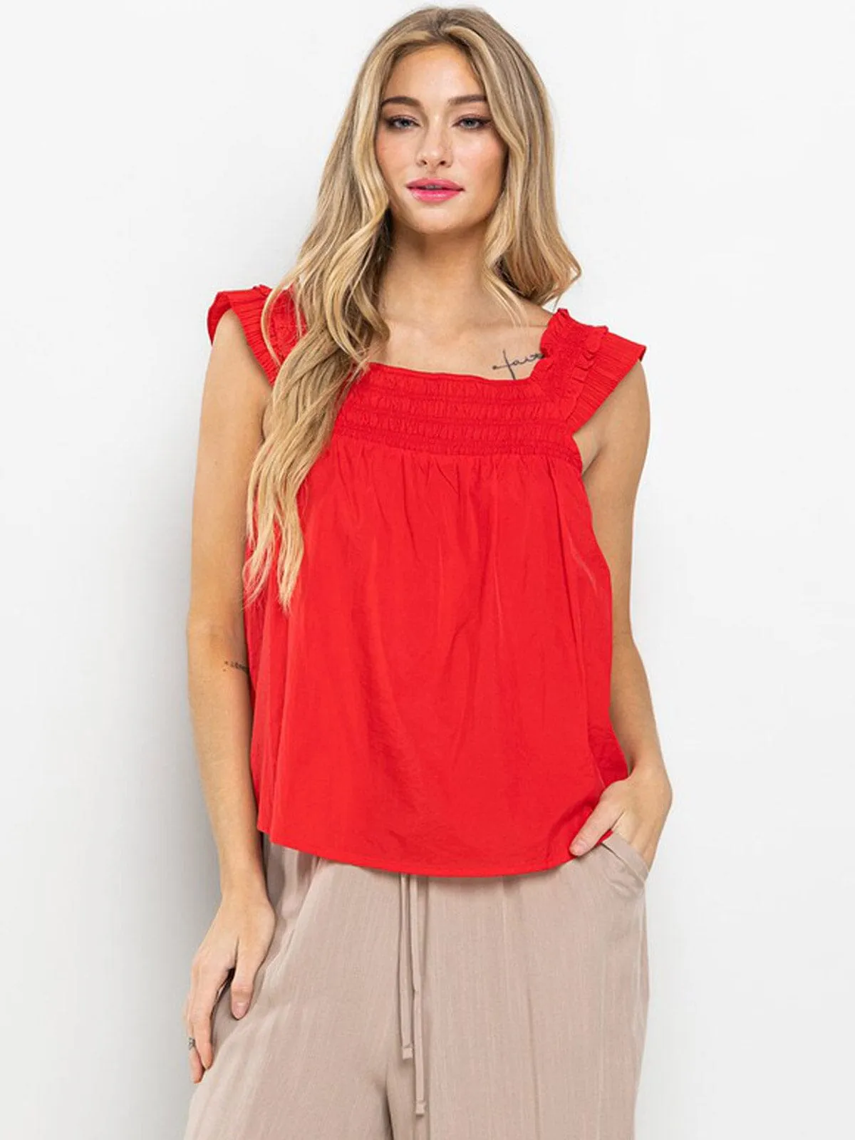 WOMEN'S SLEEVELESS SMOCK NACK TUNIC TANK TOP