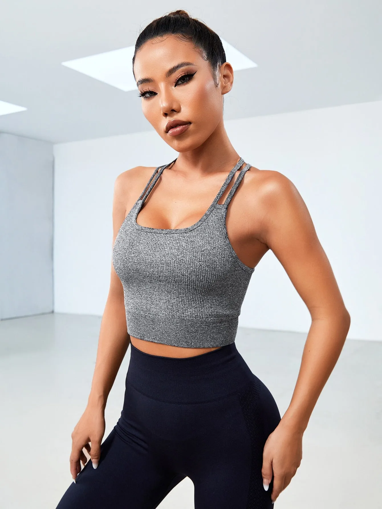 Women's Workout Ribbed Seamless Sports Bras Fitness Running Yoga Crop Tank Top