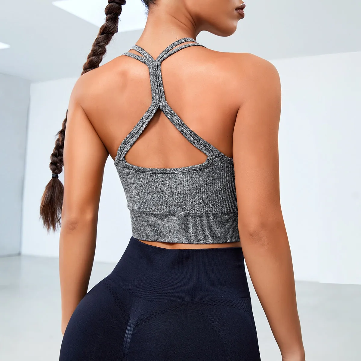 Women's Workout Ribbed Seamless Sports Bras Fitness Running Yoga Crop Tank Top