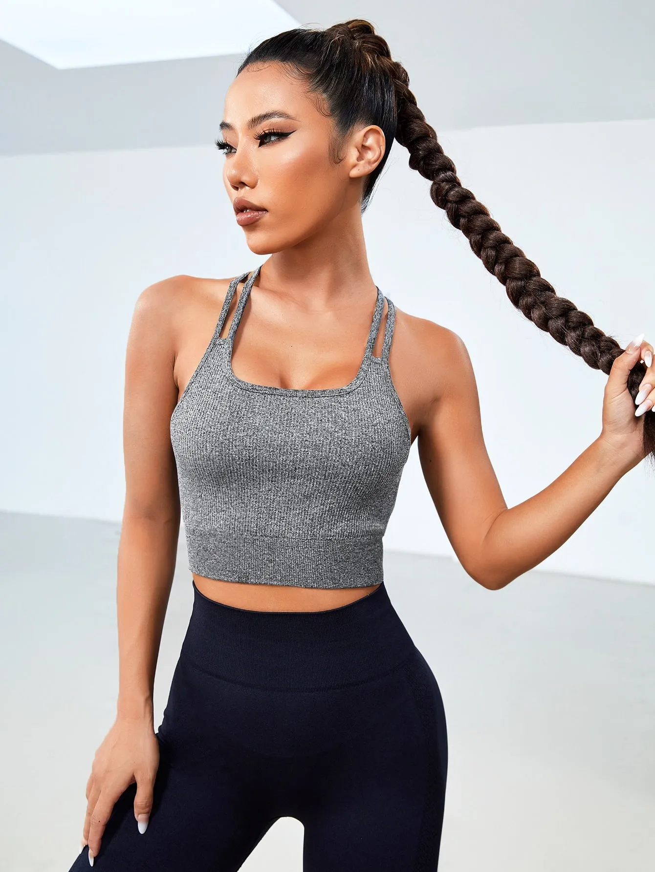 Women's Workout Ribbed Seamless Sports Bras Fitness Running Yoga Crop Tank Top