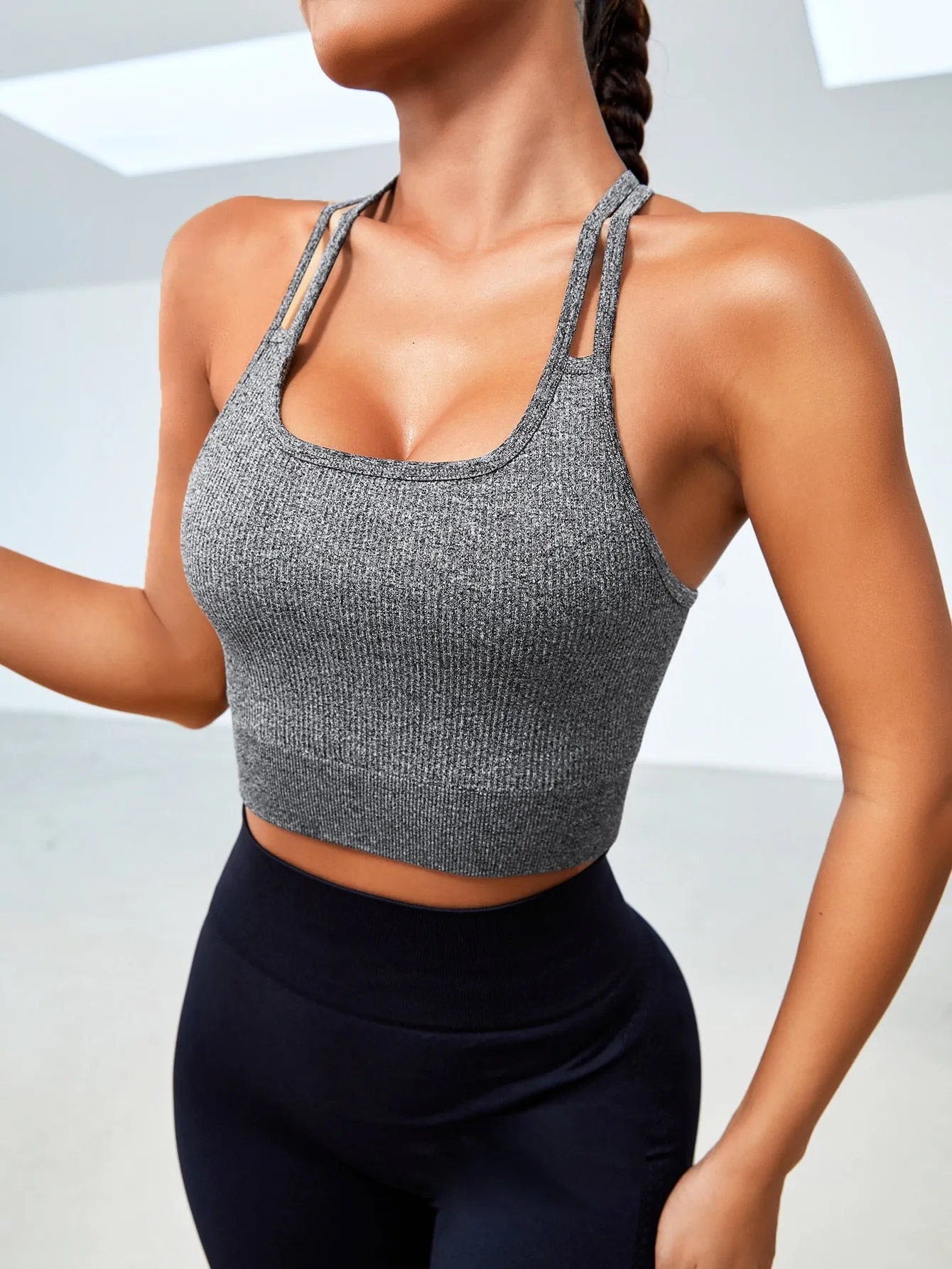Women's Workout Ribbed Seamless Sports Bras Fitness Running Yoga Crop Tank Top