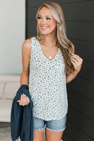 Work On Myself Floral Tank Top- Ivory & Navy