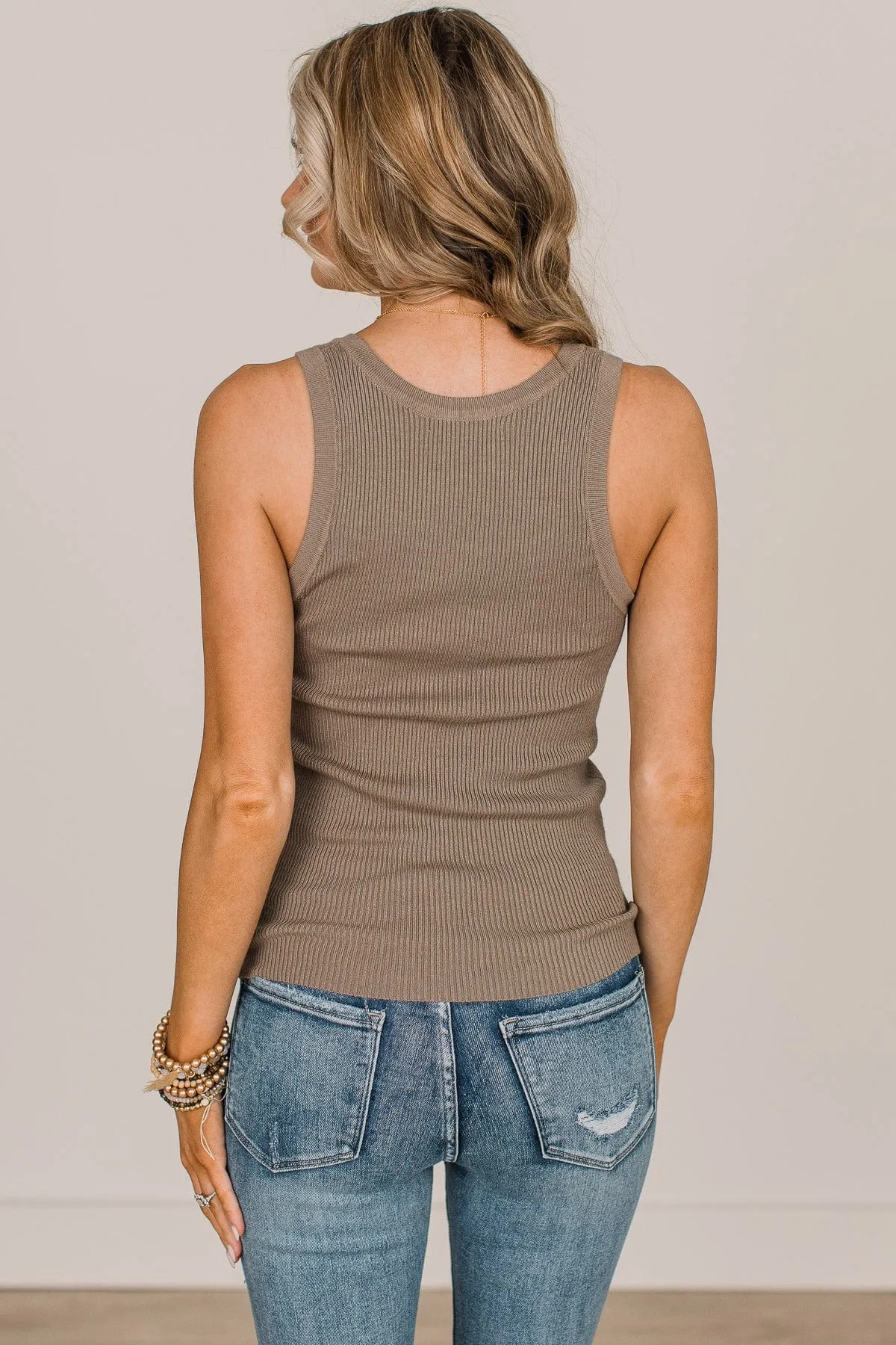 Worth A Shot Ribbed Knit Tank Top- Dusty Olive