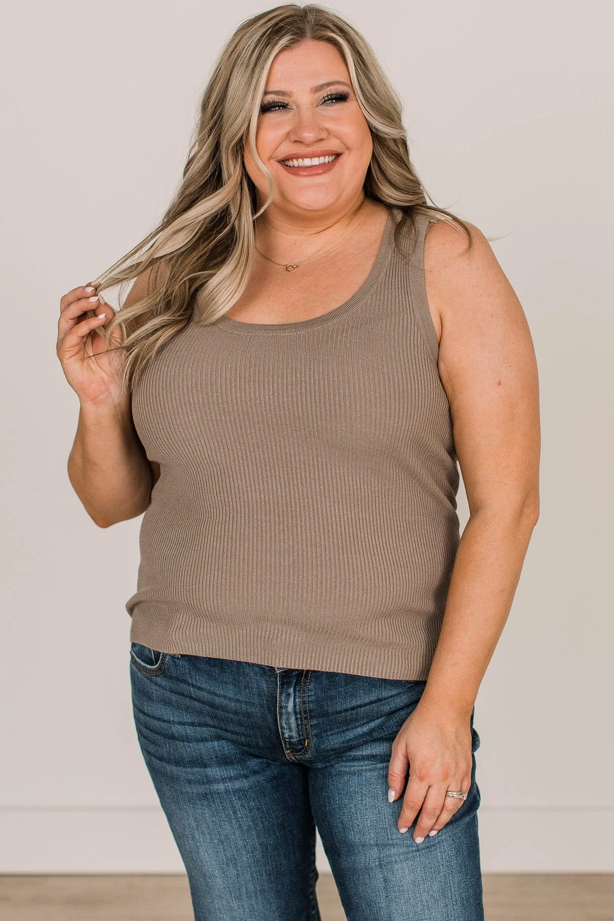 Worth A Shot Ribbed Knit Tank Top- Dusty Olive