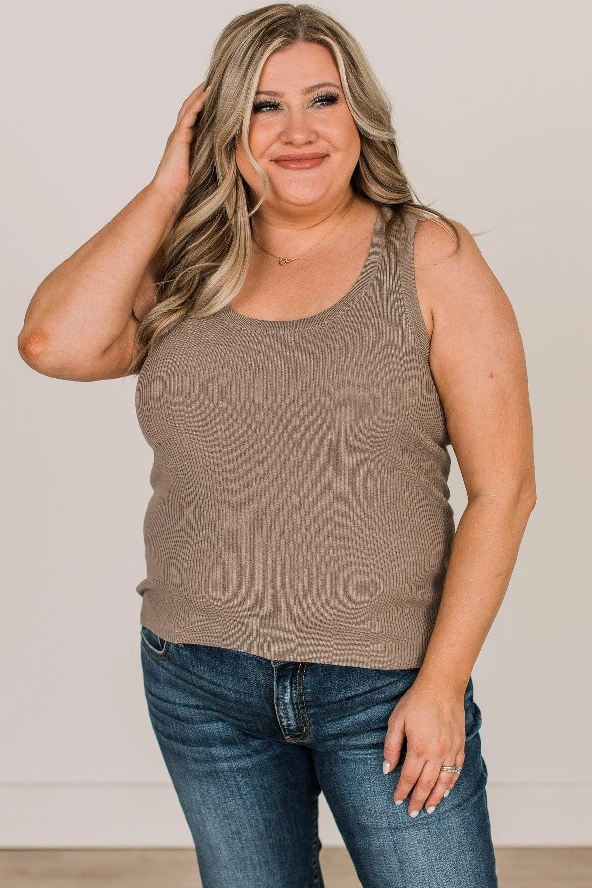 Worth A Shot Ribbed Knit Tank Top- Dusty Olive