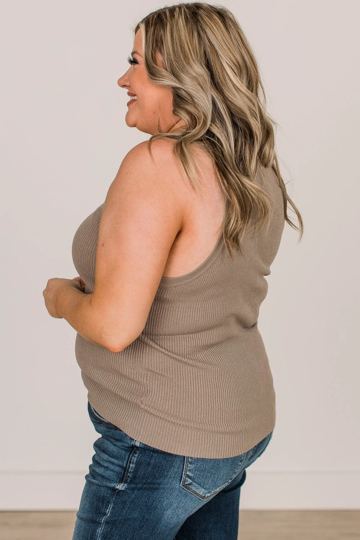 Worth A Shot Ribbed Knit Tank Top- Dusty Olive