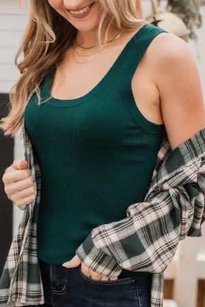 Worth A Shot Ribbed Knit Tank Top- Forest Green
