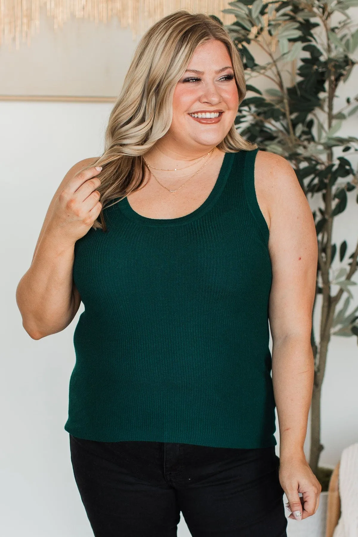 Worth A Shot Ribbed Knit Tank Top- Forest Green