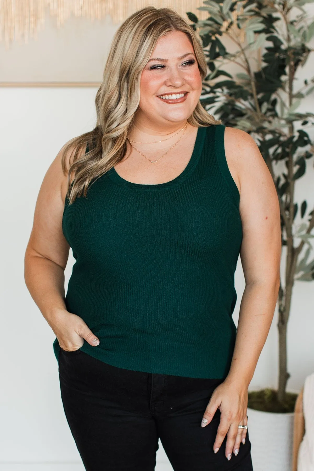 Worth A Shot Ribbed Knit Tank Top- Forest Green