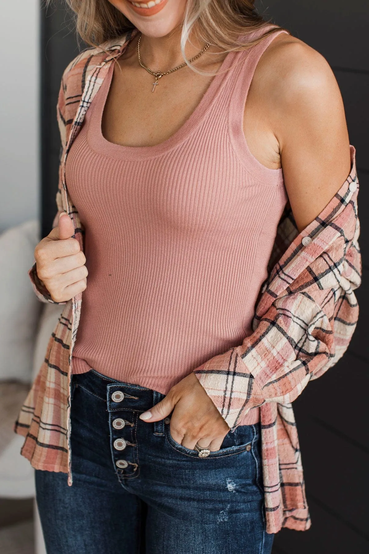 Worth A Shot Ribbed Knit Tank Top- Mauve