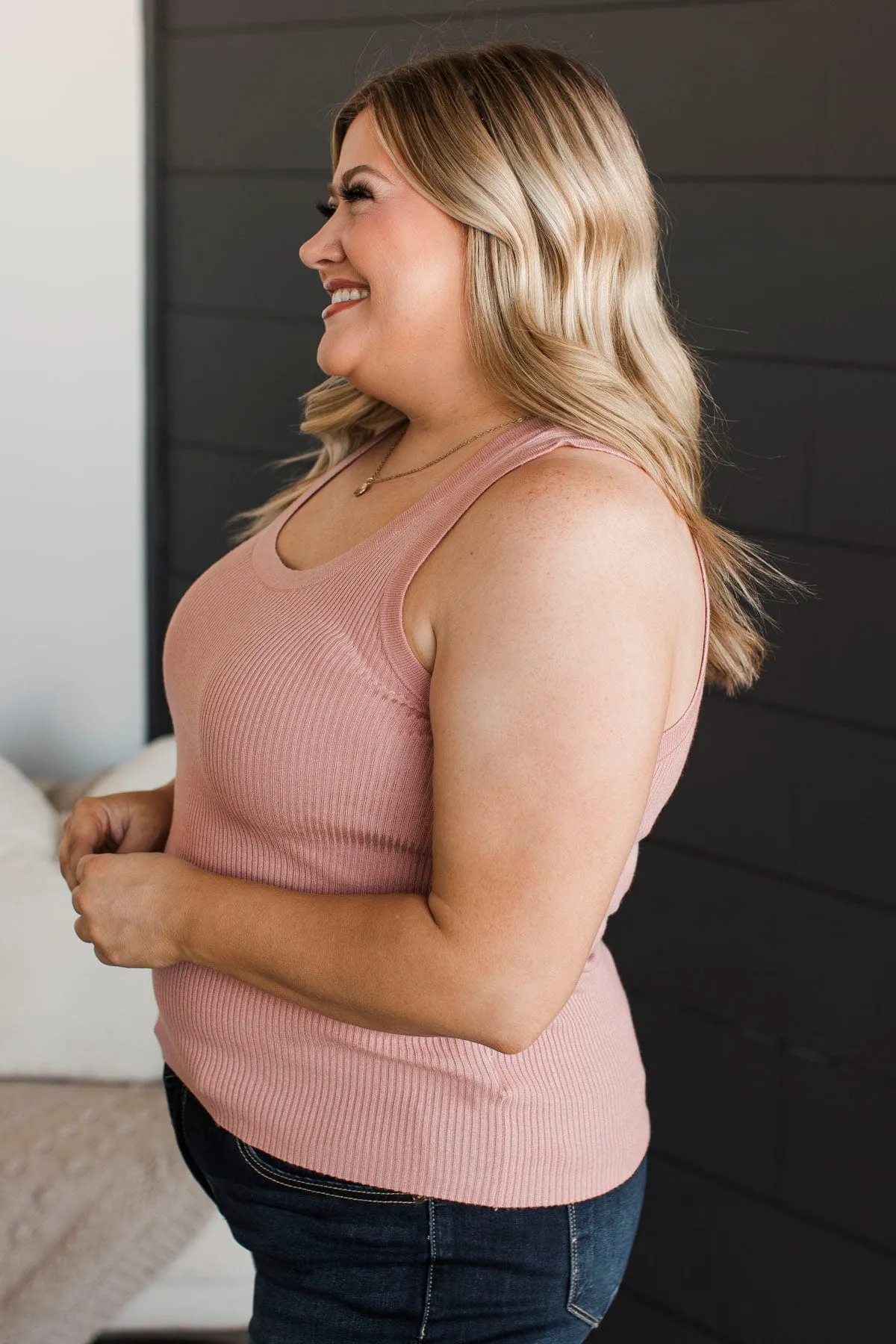 Worth A Shot Ribbed Knit Tank Top- Mauve