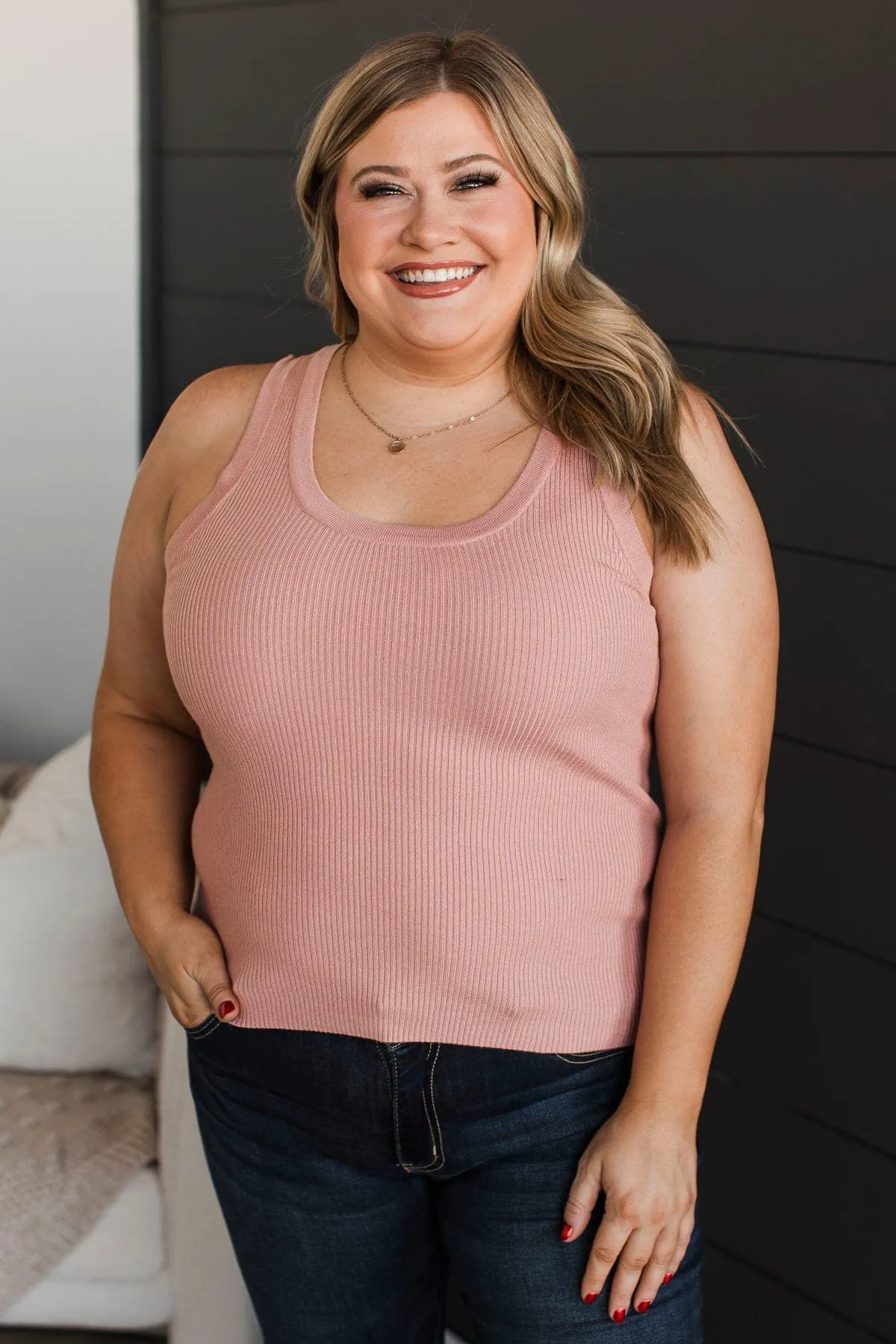 Worth A Shot Ribbed Knit Tank Top- Mauve