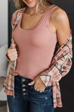 Worth A Shot Ribbed Knit Tank Top- Mauve