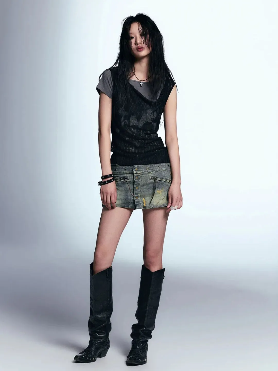 Y2K Grunge Distressed Layered Top