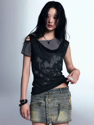 Y2K Grunge Distressed Layered Top