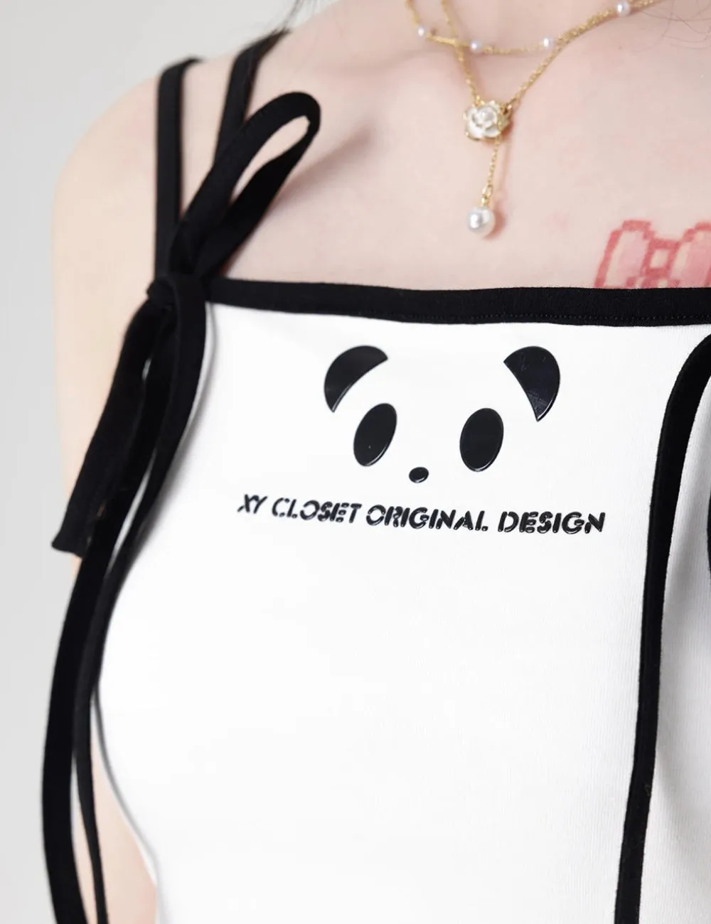 Y2K Panda Lace-Up Crop Top