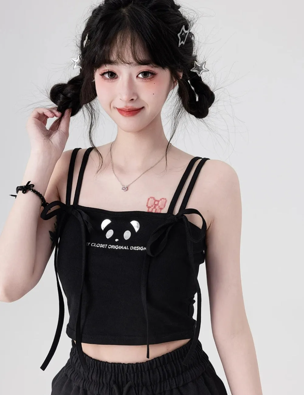 Y2K Panda Lace-Up Crop Top