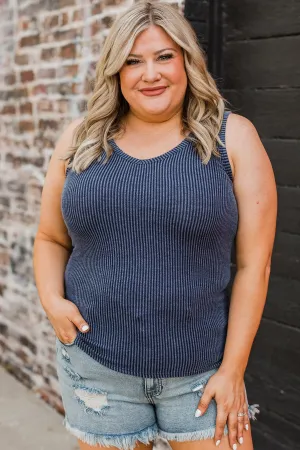 Yours Forever Ribbed Knit Tank Top- Navy
