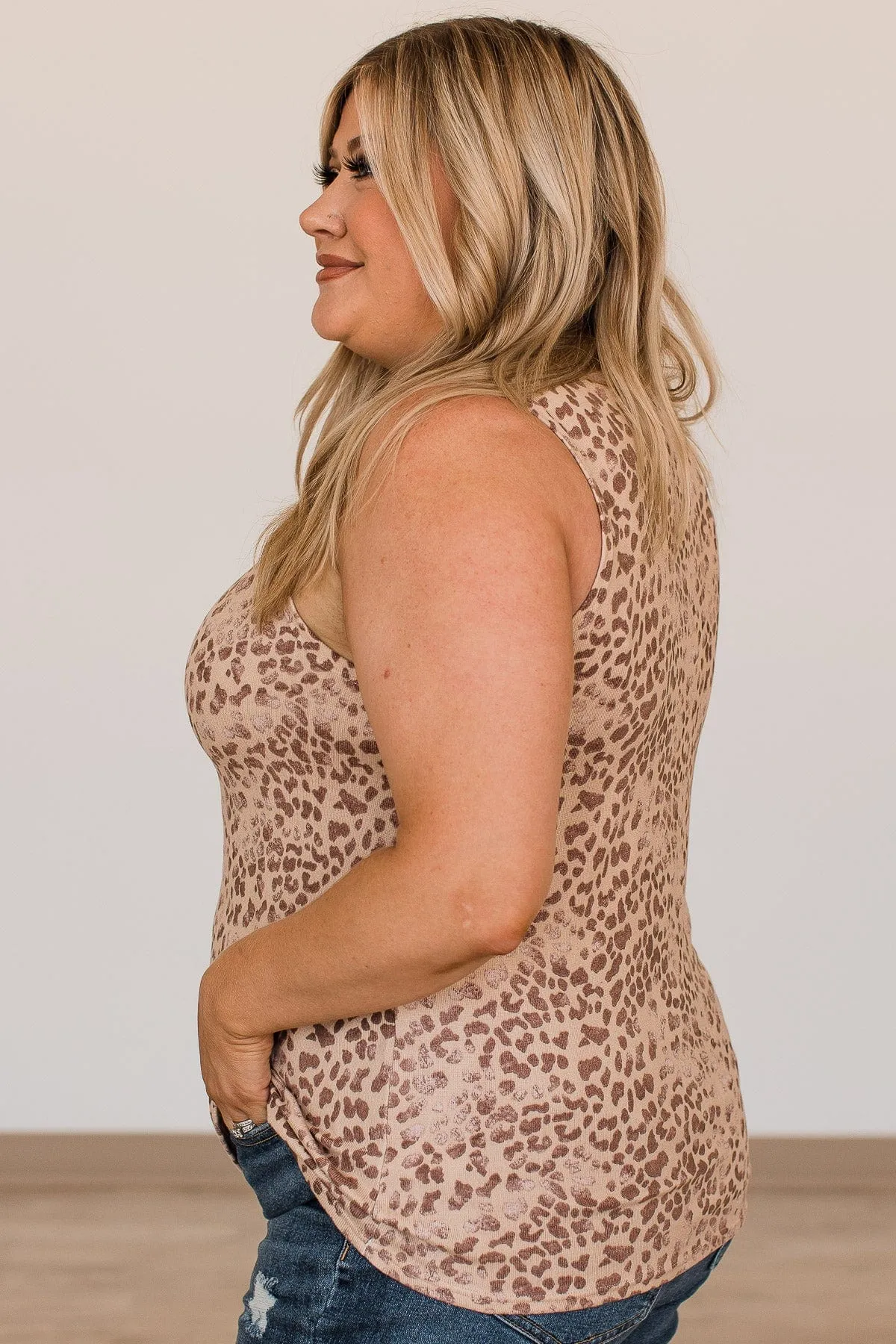 Yours Truly Leopard Print Tank Top- Light Mocha
