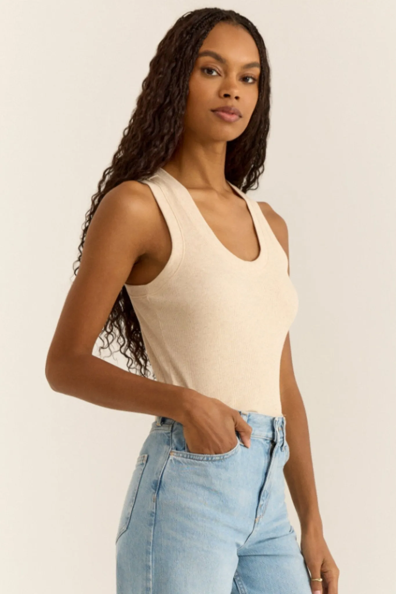 Z Supply: Sirena Rib Tank in Light Oatmeal Heather
