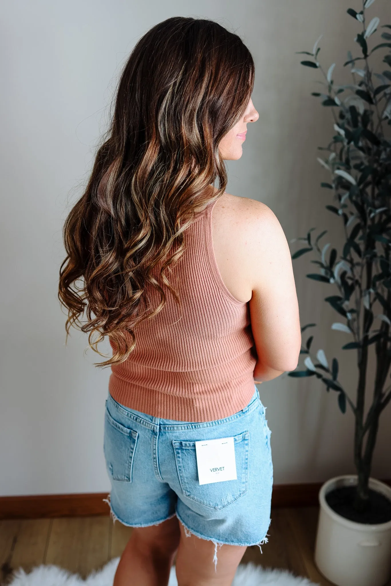 Zara Ribbed Knit Tank Top - Apricot