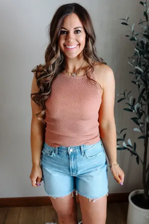 Zara Ribbed Knit Tank Top - Apricot